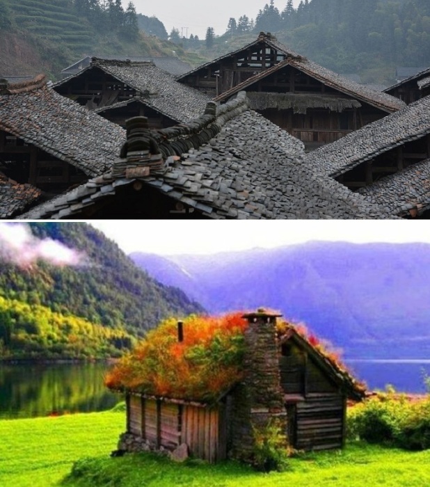 В некоторых странах Европы крыши покрывали сланцем, в других – были популярны дерновые крыши, покрытые буйной растительностью.