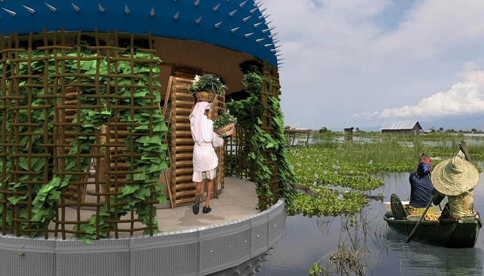Жители «Деревни Фугу» смогут заниматься сельским хозяйством, как и раньше, только будут использовать новейшие технологии аквапоники (концепт Puffer Village). | Фото: designboom.com.