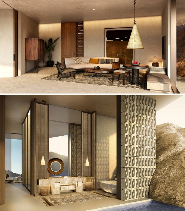 Дизайн-проект интерьера отдельных резиденций горного курорта Desert Rock (визуализация).