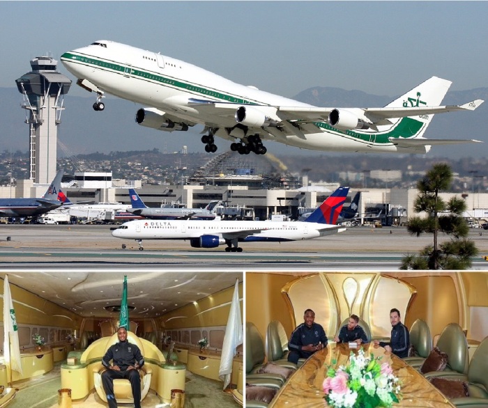 VIP Boeing 747-400, принадлежащий саудовскому принцу Аль-Валид бин Талалу, и его салон с футболистами «Аль-Хилаля».