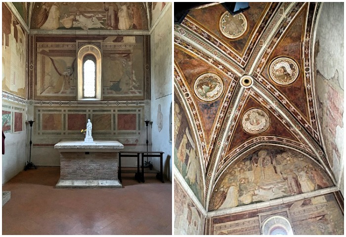 В новой часовни, пристроенной в 1380 году, сохранилась серия фресок Амброджо Лоренцетти (Cappella di San Galgano, Кьюздино). 