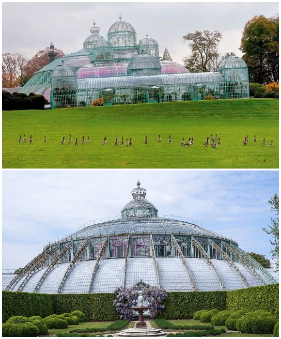 Огромный оранжерейный комплекс Royal Greenhouses at Laeken, спроектированный Альфонсом Балатом в стиле арт-нуво, является гордостью всей Бельгии (Брюссель).
