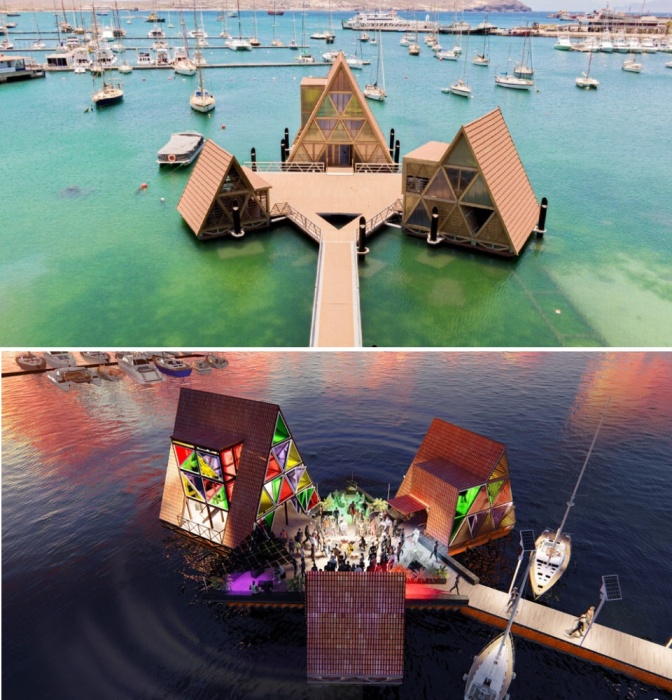 Плавучий центр Манса – это культурная и творческая платформа, расположенная в красивом заливе Минделу (Кабо-Верде).