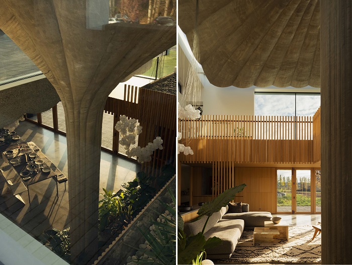 Необработанный бетон и натуральное дерево – основной отделочный материал интерьера резиденции «75.9».