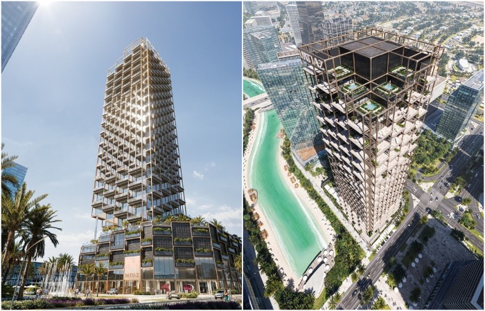 Впечатляющая архитектура решетчатого небоскреба.