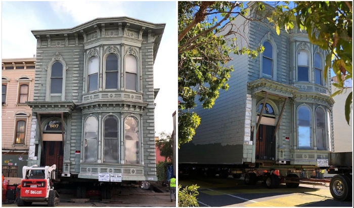 В Сан-Франциско 139-летний дом «перебрался» на новое место, чтобы освободить место под застройку многоэтажки (Englander House, США).