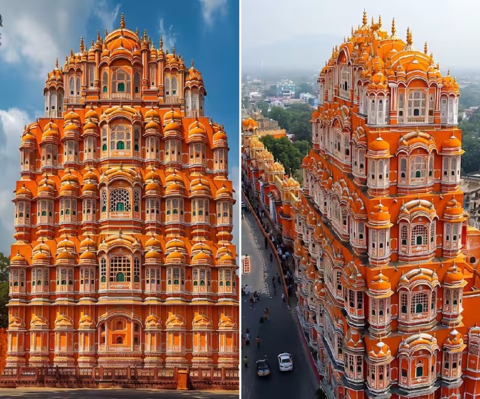 Изящные эркеры прячут женщин королевской семьи (Hawa Mahal).