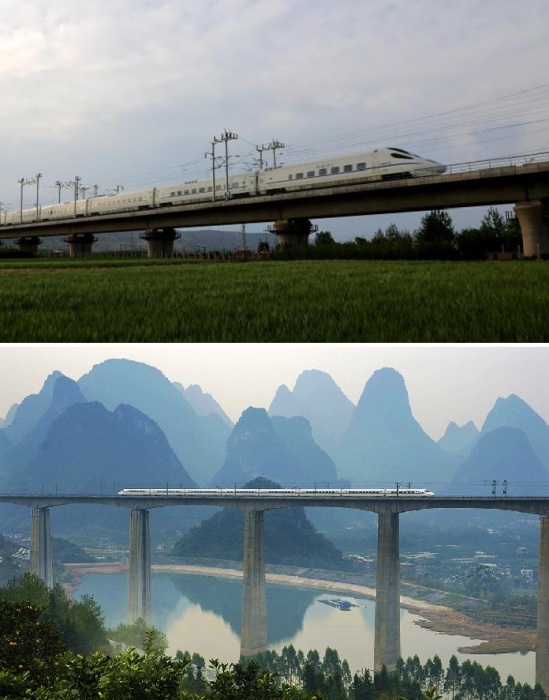 Пекинский виадук, соединивший центр столицы с быстроразвивающимся пригородом, является частью высокоскоростной железной дороги Пекин-Шанхай (Китай).