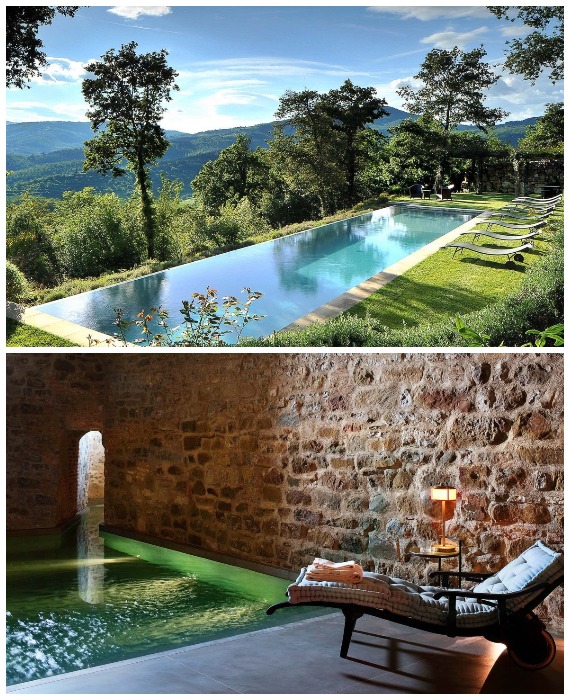 К услугам гостей замка два бассейна, где можно приятно провести время в любую погоду и пору года (Castello Di Reschio Hotel, Италия).