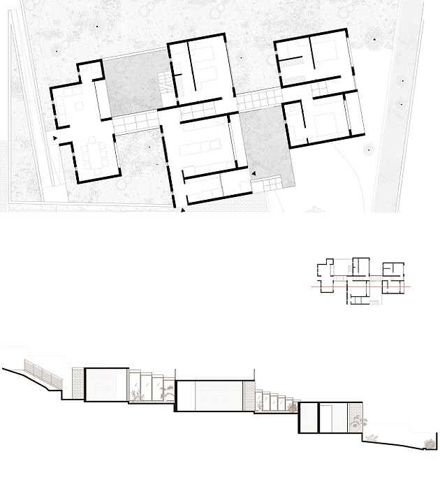 План-чертеж дома Casa En Pendiente от компании El Sindicato.