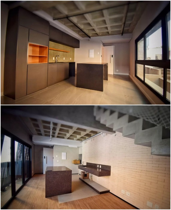 Встроенные кухни упростили задачу обустройства жилых площадей новоиспеченным владельцам (Casamirador Inconfidentes Savassi, Белу-Оризонти).
