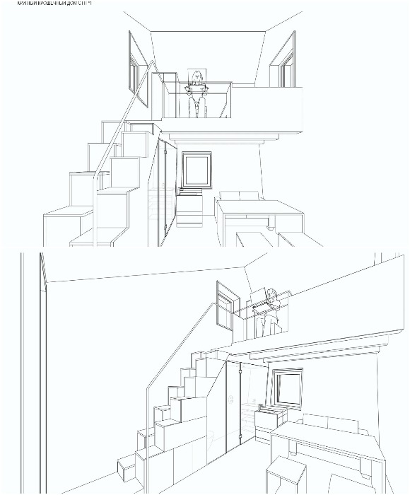 Распределение жилых зон в экспериментальном домике, общая площадь которого составляет 19 кв. метров (Circular Tiny House CTH*1, Кобург).