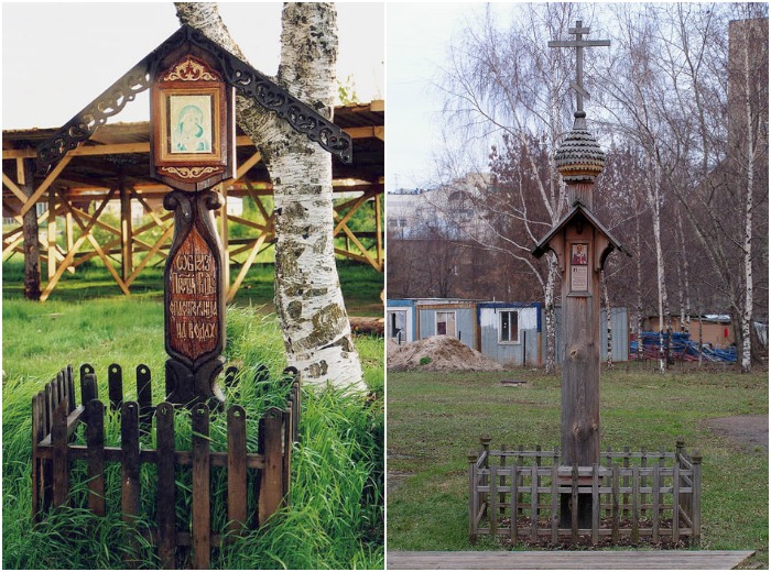Надгробные кресты-голубцы, оформленные согласно христианским обычаям.
