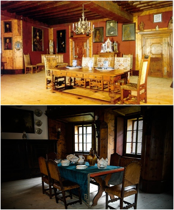 Интерьер столовых комнат в средневековом Schloss Moosham (Лунгау, Австрия). 