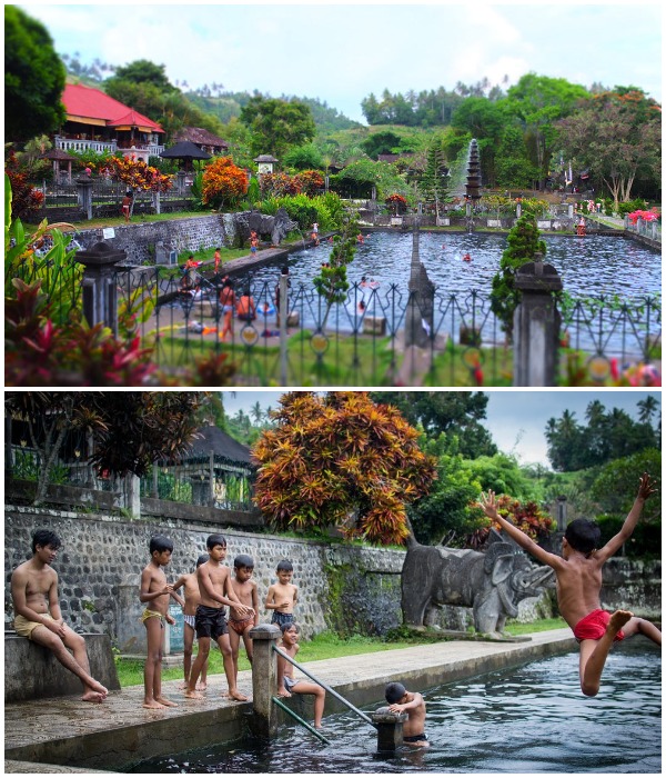 На территории дворцового комплекса имеется и плавательный бассейн, где каждый посетитель может оторваться по полной (Tirta Gangga Water Palace, Бали).