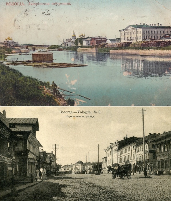 Дмитриевская набережная и Кирилловская улица Вологды (историческое фото).