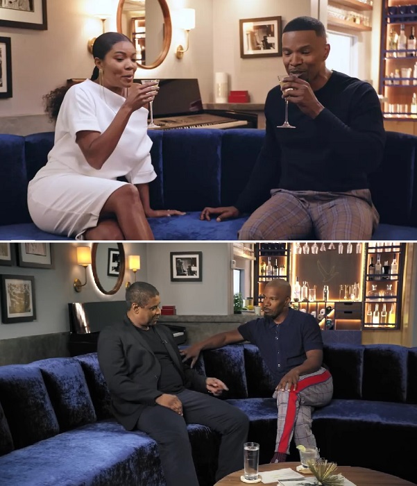 Джейми Фокс с именитыми гостями в своей авто студии. Джейми Фокс с именитыми гостями в своей авто студии.