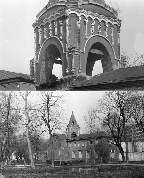 Так выглядело здание церкви вплоть до 1990-х годов (церковь Покрова Пресвятой Богородицы Каринкинской, Москва).