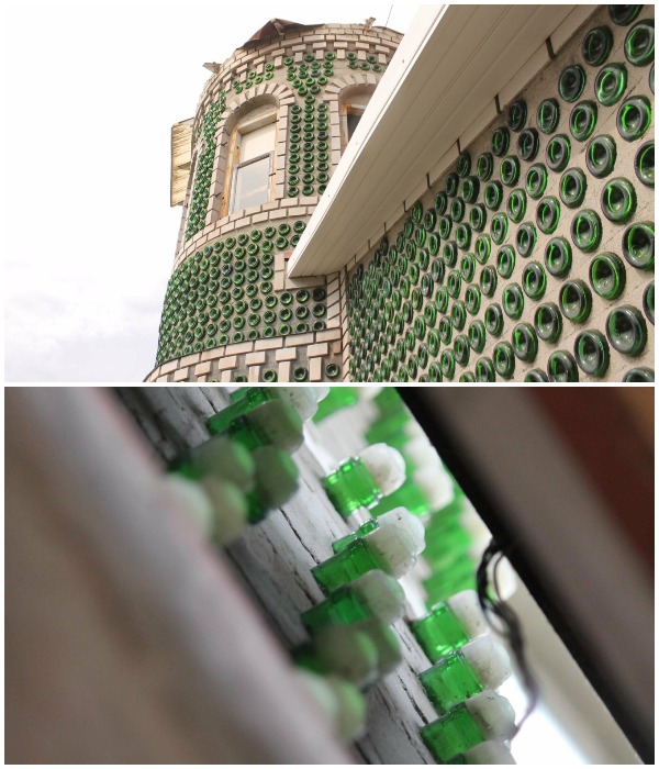 Увлеченный электрик создал потрясающий «Изумрудный замок» из стеклянных бутылок