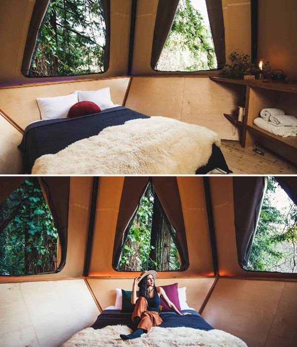 Дизайн интерьера домика-палатке на дереве.