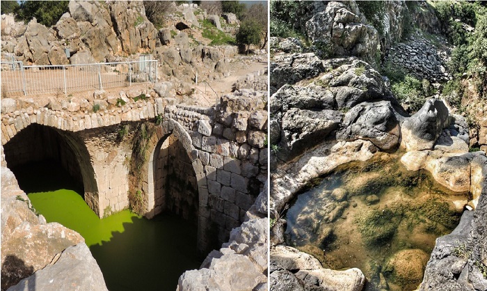Рукотворная цистерна и природный водоем, которые входили в гидротехническую систему крепости Нимрода (Израиль).
