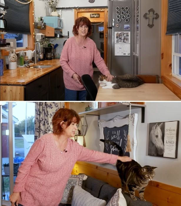 Контейнерный дом проектировали с учетом потребностей не только Мишель, но и двух ее кошек, которым позволено все в новом жилище (Ньюпорт, США).