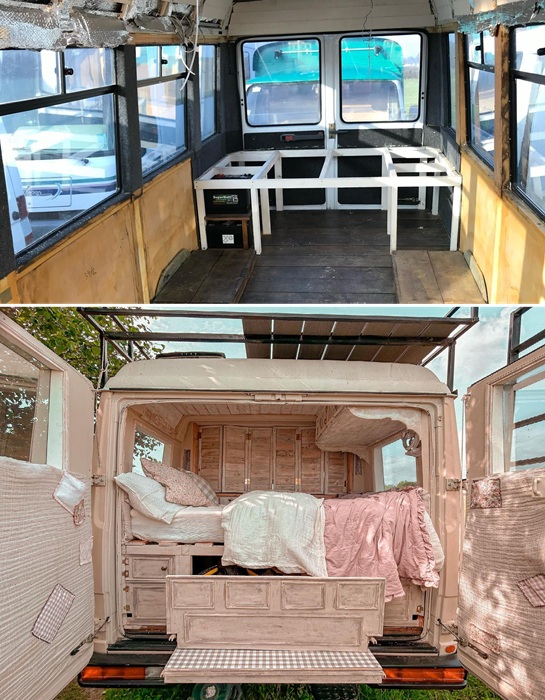 Спальню обустроила прямо у задней двери.