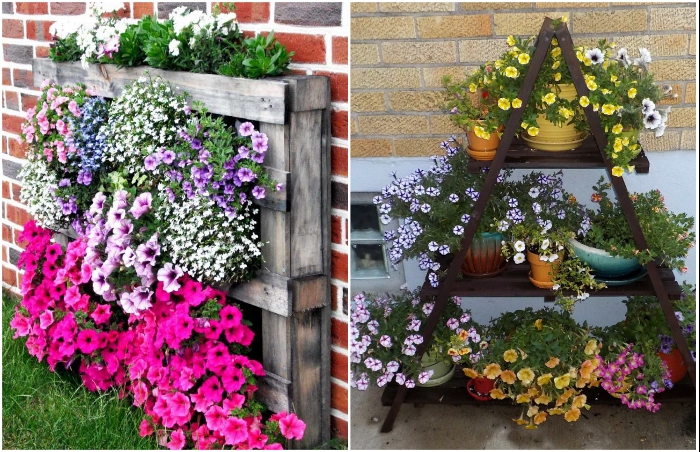 Старый стул превращается в клумбу: 50 идей для садовых цветов и комнатных растений