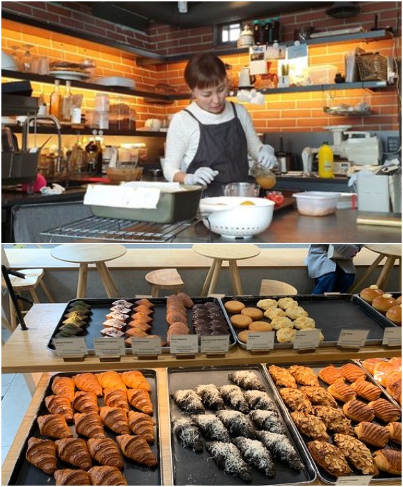 В пекарне частенько проходят мастер-классы, а вкусности можно отведать в мини-кафе (Queens Bucket, Сеул).