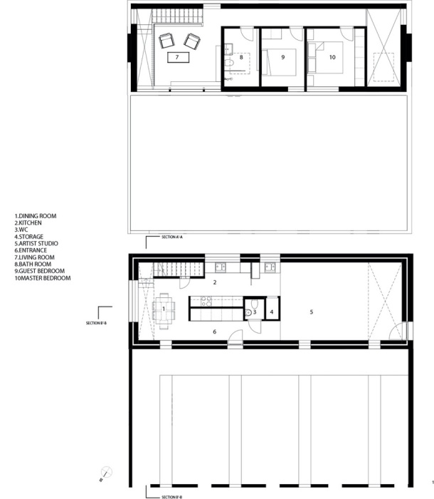 План-чертеж загородного дома-мастерской, разработанный Studio Bua. | Фото: studiobua.com.