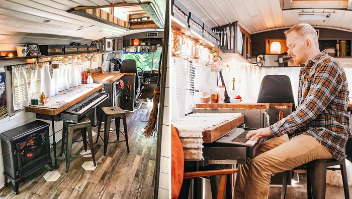 Увлеченный музыкой дизайнер в The Roamer оборудовал студию-кабинет.