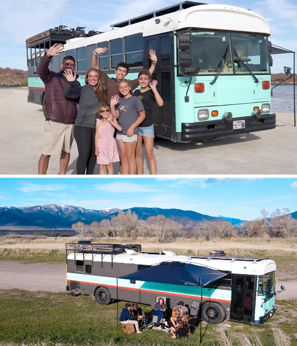 Семья из шести человек больше года живет в переоборудованном автобусе.