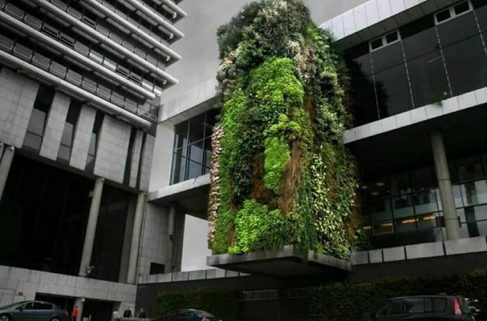 Благодаря живым растениям фасад отеля в Нантере стал более привлекательным (Франция, проект Патрика Блана).