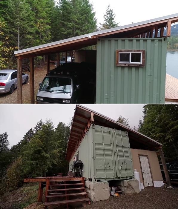 Под навесом оборудовали бытовку и парковочное место.