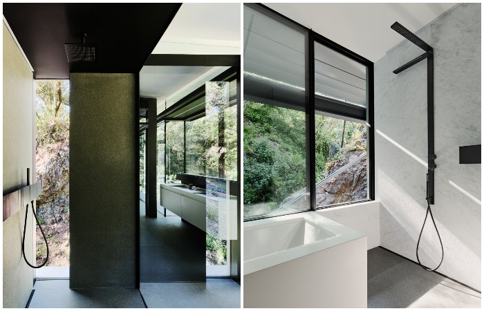 Ванные комнаты порадуют элегантной обстановкой, стильным оборудованием и простором (Suspension House, Калифорния).