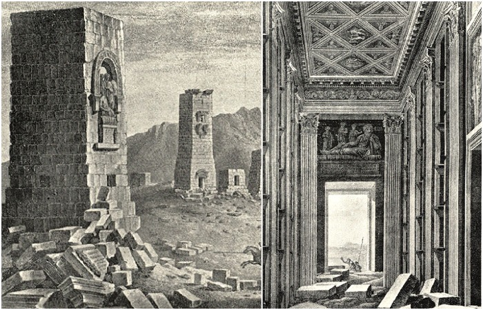 Усыпальницы в виде величественных башен, возводились до II века нашей эры (Пальмира, Сирия).
