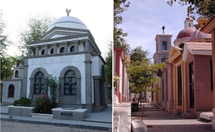Чаще всего, участники группировок наркокартеля свои мавзолеи проектировали заранее (Jardines del Humaya Cemetery, Мексика).