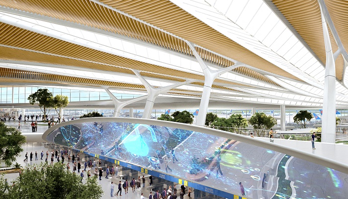 Выход из метро находится в центре терминала, чтобы упростить трафик (концепт Changchun's Longjia International Airport). | Фото: worldarchitecture.org.