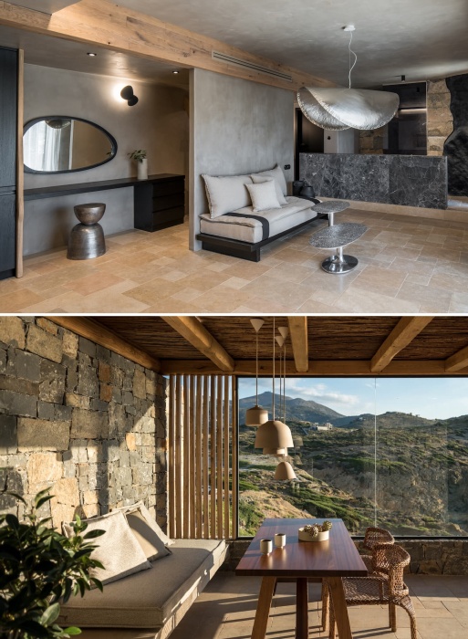 Несмотря на кажущуюся простоту, номера Acro Suites оформлены с использованием качественных природных материалов, которые помогли создать особую атмосферу (остров Крит, Греция).