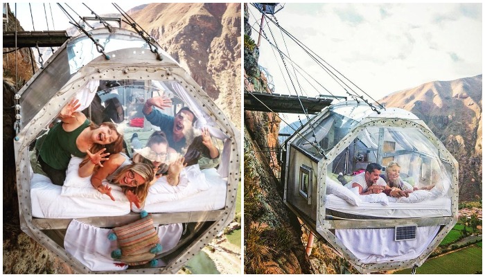 Рассматривать красоту Священной долины можно прямо на кровати (Skylodge Adventure Suites, Перу).