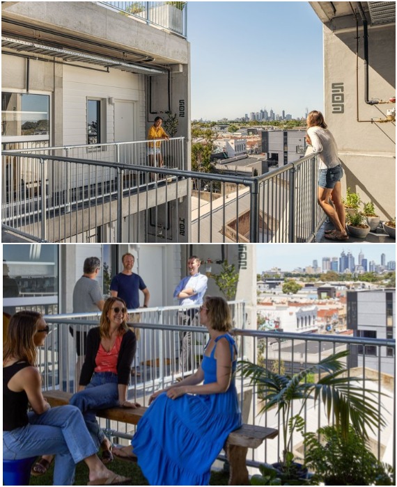 Переходы и балконы превращены в зоны социального взаимодействия (Terrace House, Австралия).