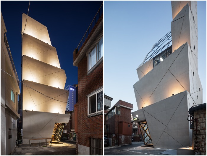 Скульптурные формы новой штаб-квартиры невольно привлекают к себе внимание (Queens Bucket, Сеул).