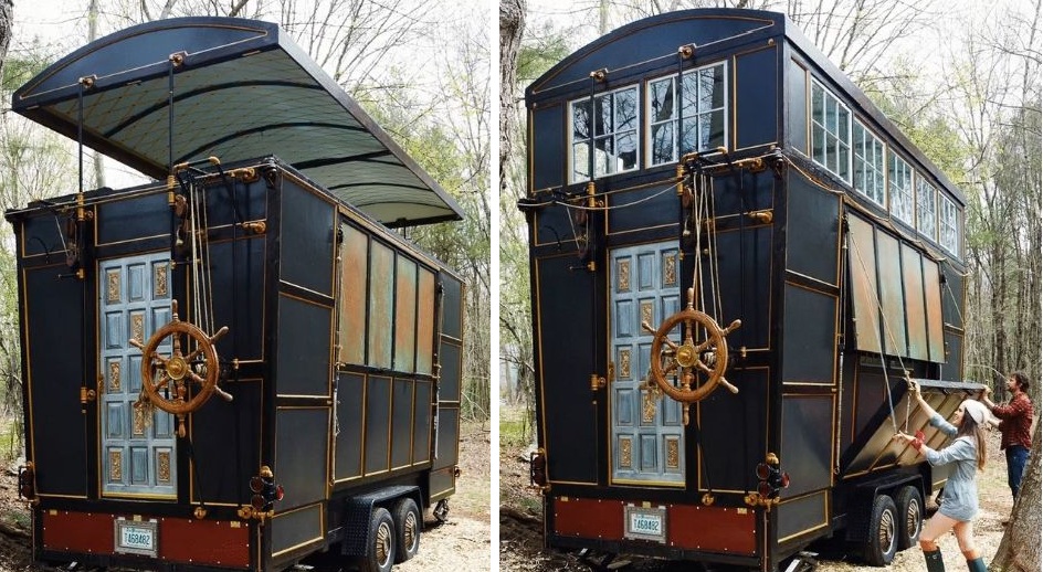 Процесс раскладывания мобильного дома. Процесс раскладывания мобильного дома.