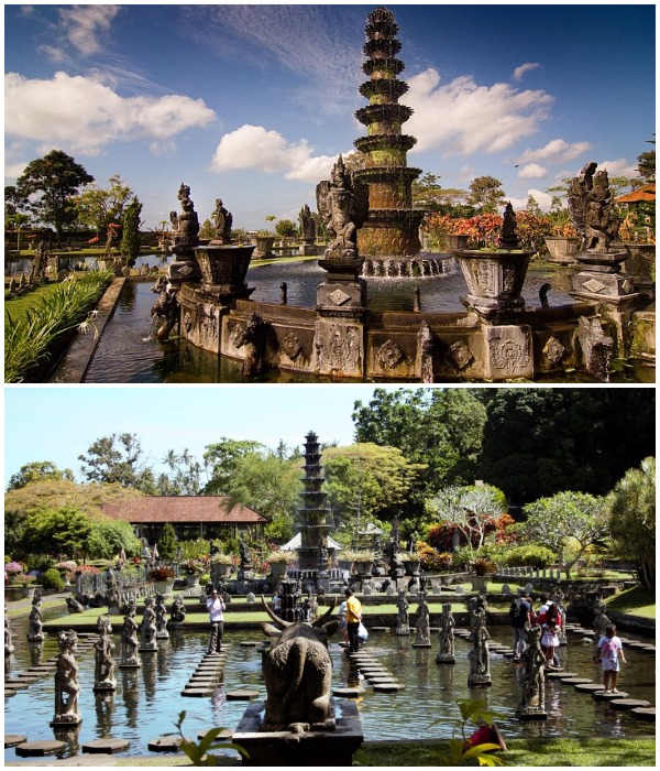 11-ярусный фонтан и пруд вокруг него стал центром притяжения для туристов (Tirta Gangga Water Palace, Бали).