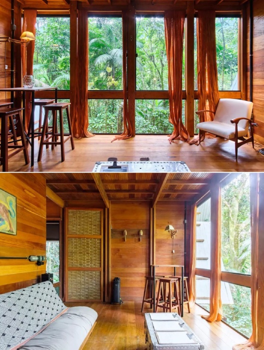 Открытая планировка зоны гостиной-столовой делает пространство более объемным (Monkey House, Бразилия).