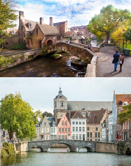 В Брюгге разные берега каналов соединяет 54 моста, большинство из которых могут похвастаться длительной историей существования (Бельгия).