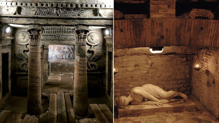 Катакомбы Ком аш-Шуккафа – невероятный комплекс подземных гробниц, в которых угадываются эллинистические и древнеримские веяния (Александрия).
