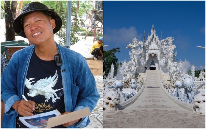 Чалермчай Коситпипат в проекте соединил элементы своего воображения с традиционными буддийскими учениями о рае, аде, карме и земных грехах (Wat Rong Khun, Таиланд).