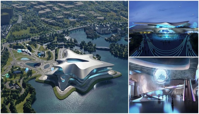 Специалисты архитектурного бюро Захи Хадид разработали поистине фантастический Музей, напоминающий «звездное облако» (визуализация Chengdu Science Fiction Museum).