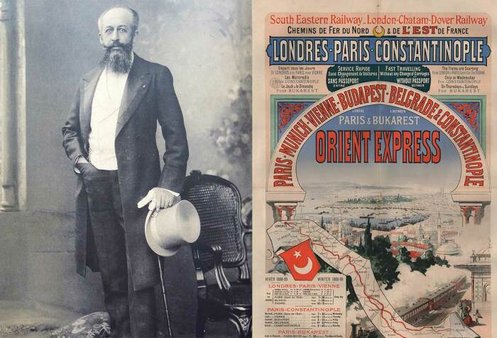 Жорж Нагельмакерс и рекламный плакат самого роскошного поезда Европы и мира, получившего название «Восточный экспресс».